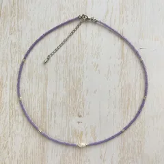 淡水パールひと粒とパープルカラービーズのネックレス／チョーカー