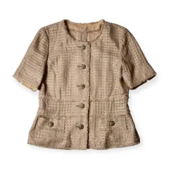 リネン混 Leilian レリアン ツイード 半袖ジャケット 9/アイボリー系 レディース レトロ