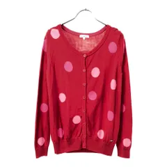 ラコステ 日本製 ウール ドット柄 長袖 ニットカーディガン 40 レッド LACOSTE レディース