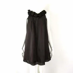 ロートレアモン LAUTREAMONT BLACK ワンピース キャミワンピース チュニック ノースリーブ サテン コサージュ XS 1 ダークブラウン こげ茶色 美品 近年モデル