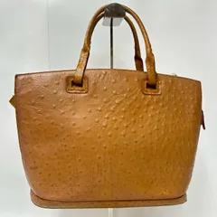 ★M2 ノーブランド レザー オーストリッチ型押し トートバッグ ハンドバッグ 内側・外側チャック収納あり ブラウン ファスナータイプ レディース バッグ