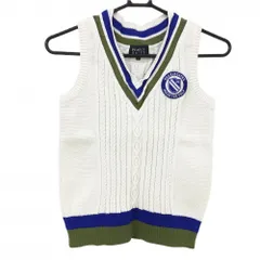 【美品】パーリーゲイツ ニットベスト 白×ブルー×カーキ Vネック  レディース 0(S) ゴルフウェア PEARLY GATES