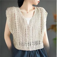 トップス カットソー レディース プルオーバー ニットベスト フレンチスリーブ Vネック クロシェ編み 大人可愛い リラクシーな着心地 おすすめアイテム【0912】