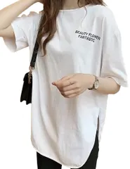 [エンプティオ] ラウンドカット 半袖 tシャツ お洒落 かわいい カットソー レディース トップス チュニック トレーニング オーバーサイズ プリント ワンポイント 可愛い スポーツ 英字 スポーツtシャツ アウトドア ビッグシ [ミストホワイト] [XL]