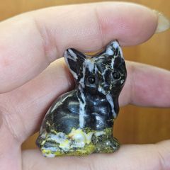 天然石 置物 猫 スーダン猫 オルゴナイト オブシディアン 黒猫 金箔