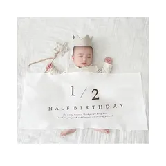 LIKENNY ハーフバースデー タペストリー happy birthday 壁掛け タペストリー セット half birthday 1/2 誕生日タペストリー 飾り付け 誕生日 記念日用 ハンドメイド フック貼り付けツール付き（横版の2分の1） 1