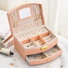 【数量限定】ピアス 小物入れ 大容量の宝石箱 ネックレス 鏡付き 2層 指輪 人気 女性 イヤリング収納 女の子 アクセサリーケース 母の日、クリスマス、結婚式の日、誕生日プレゼント用 ジュエリー収納 ジュエリーボックス (ピンク) OKUSEKAY