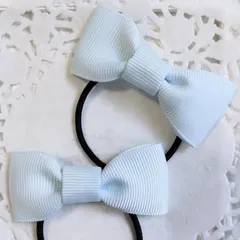 シンプルリボン キッズ 水色 ヘアゴム