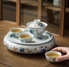 中国茶器　5点セット　蓋碗　茶杯　茶盤