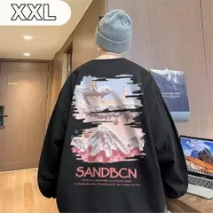 バックプリント トレーナー メンズ XXL ブラック 韓国ファッション ストリート モード系 秋冬 新作 クール 長袖 人気 おしゃれ 風景デザイン 山 アート グラフィック 通学 通勤 プレゼント 黒 カジュアル おしゃれ