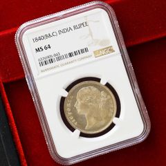 【隠れた名品！】準最高鑑定 1840年 英領インド ヴィクトリア 1ルピー銀貨 NGC MS64 アンティークコイン 英国 イギリス領