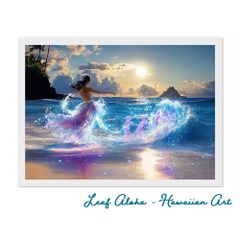 ハワイの海アート A4額付き｜月夜に舞う海の精霊たち No.16 Leaf Aloha