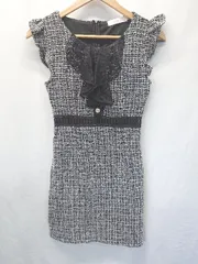 ◇ Θ Tika ティカ ツイード レース カップ付き ノースリーブ ミニ丈 キャバ ドレス サイズS ブラック系 レディース E  【1507100007421】