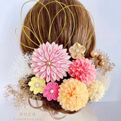 つまみ細工髪飾り【ピンク×オレンジ】成人式　七五三　和装　着物　結婚式　卒業式