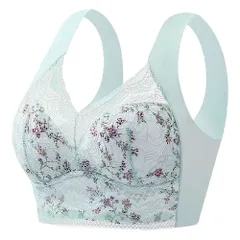 ノンワイヤーブラ シームレス ナイトブラ レディース 昼夜両用 締め付けない 軽量 レース 花柄 大きいサイズ 黒 赤 緑 水色 M-5L as-004