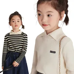 【送料無料】【匿名配送】【即納】キッズ  韓国子供服 セーター ニットトップス トップス ニット 襟 ポロシャツ リブニット 春 秋 冬 ユニセックス 男の子 女の子 インポート 海外子供服 プルオーバー 長袖 ポロシャツ ポロ襟 カットソー