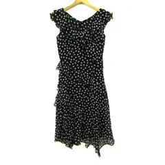 レストローズ ワンピース トップス ノースリーブ ドット柄 フリル 日本製 レディース Mサイズ 黒×白 L'EST ROSE 【中古】