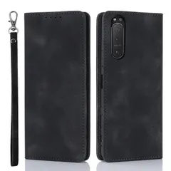 【人気商品】カード収納 ドコモ 耐衝撃 au SoftBank 第2世代 カバー エクスペリア5ii ソニー マグネット SONY docomo ストラップ 手帳型 レザー ケース ケース ケース SOG02 スエードの質感-ブラック SO52A II Xpe