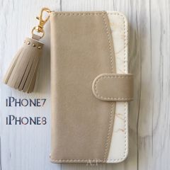 iPhone7 iPhone8 ケース 手帳型★スエード調 グレージュ 大理石