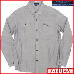 BURBERRY BLUE LABEL バーバリー ブルーレーベル M 長袖シャツ ダブルポケット 無地 グレー系 チェック 綿100％ 日本製 ボタンシャツサイズM一覧←SEULB屋着古← TY3927