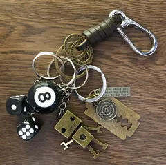 キーホルダー キーリング 本革 巻き ステンレス カラビナ レトロ アメカジ ビンテージ 古着 じゃらじゃら アンティーク ロボット 全国 送料無料