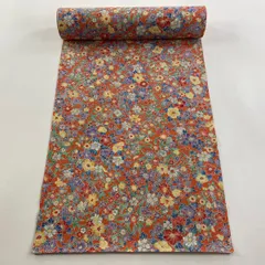 反物 秀品 小紋 草花 薄オレンジ 正絹 【中古】