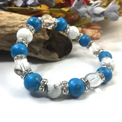 水晶×ハウライト×ターコイズ パワーストーンブレス (シルバー)10mm メンズ・レディース　浄化済み △