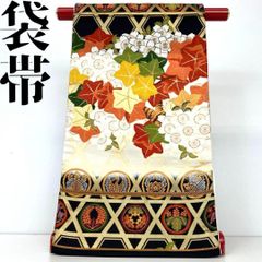 【着物と帯 時流】F24212◇正絹 袋帯◇振袖にも 花籠 楓 桜 美品 六通