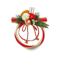 ［ 2025年 mamawreath しめ縄 ］正月飾り 玄関 玄関用 しめ縄 お正月リース 松 サイズ 水引 レッド ゴールド 縦 約24cm 横 約24cm 厚み 6cm HSK-4612R (レッドゴールド水引しめ縄) 0