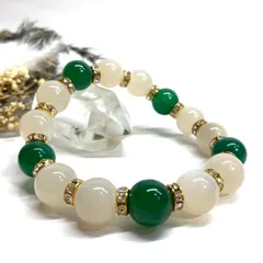 ムーンストーン&緑瑪瑙 パワーストーン ブレスレット 天然石ブレス (ゴールド) 12mm メンズ　レディース ☆