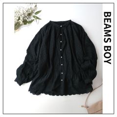 21SS 定価16280円 BEAMS BOY ビームスボーイ カットワーク ロングスリーブ スモック ブラウス ボリューム袖 コットン 綿 100％ 黒 ブラック (102Y＋3633)26H