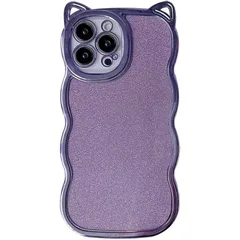 Kunyehdo スマホケース iPhone 16 Pro ケース カバー 対応 かわいい メッキ 光沢 ピンク 青 紫 緑 閃粉 猫耳 猫柄 キラキラ おもしろ iPhoneケース 女 軽贅沢 薄型 スリム 人気 おしゃれ 韓国 お洒落 立体 波形 全面 0