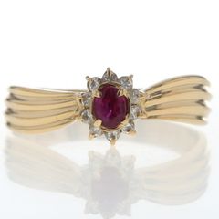 K18YG イエローゴールド リング ルビー 0.18ct ダイヤモンド 0.12ct 取り巻き ウェーブ 12号 指輪【新品仕上済】【zz】【中古】