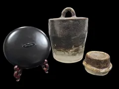 茶道具 水指 水指蓋 黒真塗り柄杓置 おまとめ 茶器 焼き物 工芸品 古美術 骨董 Kj(出)61