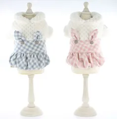 👗うさぎの耳チェックワンピース【送料無料/在庫処分/店内 セール/返品交換不可 】犬服 犬の服 ペット 猫 姫系　かわいい　リボン　フリフリ　パーティー　ワンピース　ドレス　スカート　フリル　乙女 可愛い 人気　お揃い　冬服　うさぎ　裏起毛