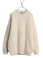 【お得なクーポン配布中!】 アイルランド製 Carraig Donn フィッシャーマン ウール ニット セーター メンズ レディース M 古着 アラン ケーブル ローゲージ ナチュラル