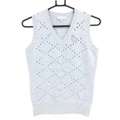 【超美品】キャロウェイ ニットベスト 白×ブルー 透かし編み Vネック ラインストーンロゴ レディース M ゴルフウェア Callaway