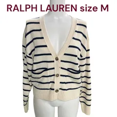 ラルフローレン RALPH LAUREN　ボーダー　カレッジ風　カーディガン　毛、ウール100  M     M4L188