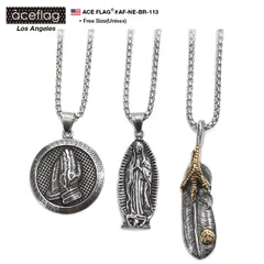 ACE FLAG ネックレス メンズ レディース シルバー 70cm エースフラッグ ベネチアンチェーン ペンダント プレイハンド 祈りの手 聖母マリア イーグルフェザー 羽 ラッパー b系 ヒップホップ ストリート系 メール便 AF-NE-BR-113