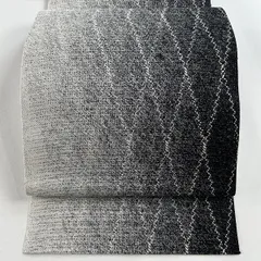 名古屋帯 秀品 松葉仕立て 八寸名古屋帯 夏帯 斜め格子 銀通し 黒灰 正絹 【中古】