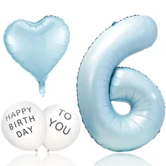 【人気商品】水色 ブルー 32インチ パステル 約70cm 誕生日バルーン数字 6 シンプル バルーン 誕生日 誕生日 飾り付け バースデー 数字 撮影 数字 風船 風船 飾り ストロー付 セット 男女兼用 バースデーバルーン Ptyceler
