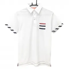 【超美品】プーマ 半袖ポロシャツ 白×ネイビー 袖口斜めストライプ ロゴ刺しゅう  メンズ L ゴルフウェア PUMA