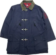 90s ☆ TOMMY HILFIGER ビンテージ コットン コート ファイアーマンジャケット 襟コーデュロイ ネイビー L 古着 トミーヒルフィガー■L290