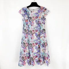 【未使用品】CEST LA VIE セラビ 日本製 ノースリーブフラワーモチーフレースワンピース 花柄フリルワンピース ドレス M 9号 水色 ライトブルー 紫 パープル レーヨン ナイロン  レディース 春夏 スプリングサマー