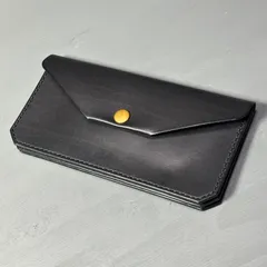 ロングウォレット　イタリアンレザー　ブラック　トラッカーウォレット　ハンドメイド　SLW