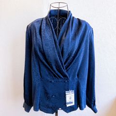 ヴィクトリア＆アルパートミュージアムロンドン VICTORIA＆ALBERT MUSEAM LONDON シャツジャケット 長袖 花柄 総柄 ダブルブレスト昭和レトロ 90s 日本製 大きめ ネイビー