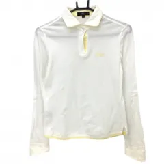 【美品】23区スポーツ 長袖ポロシャツ 白×ライトイエロー ロゴ刺しゅう レディース I(M) ゴルフウェア 23区