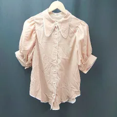 ◇ Ambre Neige フロントボタン パフスリーブ おしゃれ 五分丈 シャツ ブラウス サイズF オレンジ系 レディース メンズ E 【1310050000219】