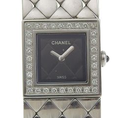 【CHANEL】シャネル マトラッセ ダイヤベゼル H0489 ステンレススチール クオーツ アナログ表示 レディース 黒文字盤 腕時計