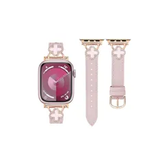 【新品】 コンパチブル Apple Watch バンド 本革 レディース アップルウォッチ Ultra2/Ultra/Series10/9/8/7/6/5/4/3/2/1/SE レザー交換ベルト 四つ葉のクローバー キラキラ 可愛い アップルウォッチ バン 0